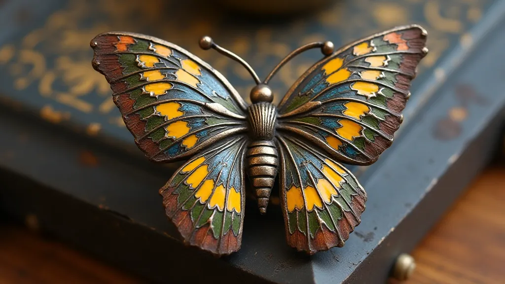 Close-up of a butterfly hat pin