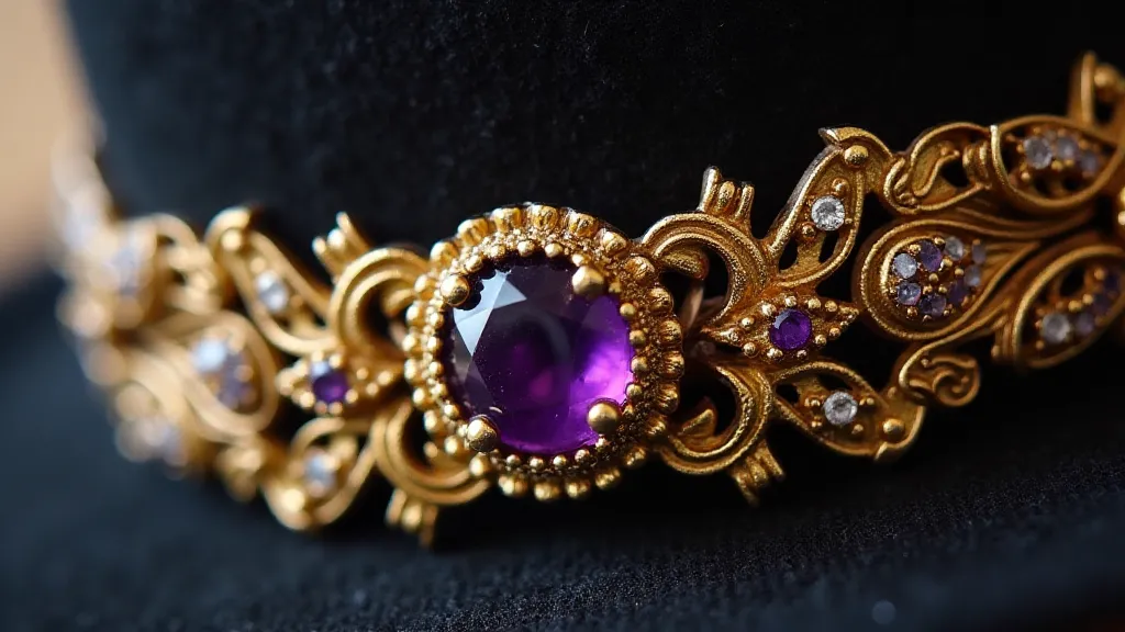 Gold hat pin with amethyst detail