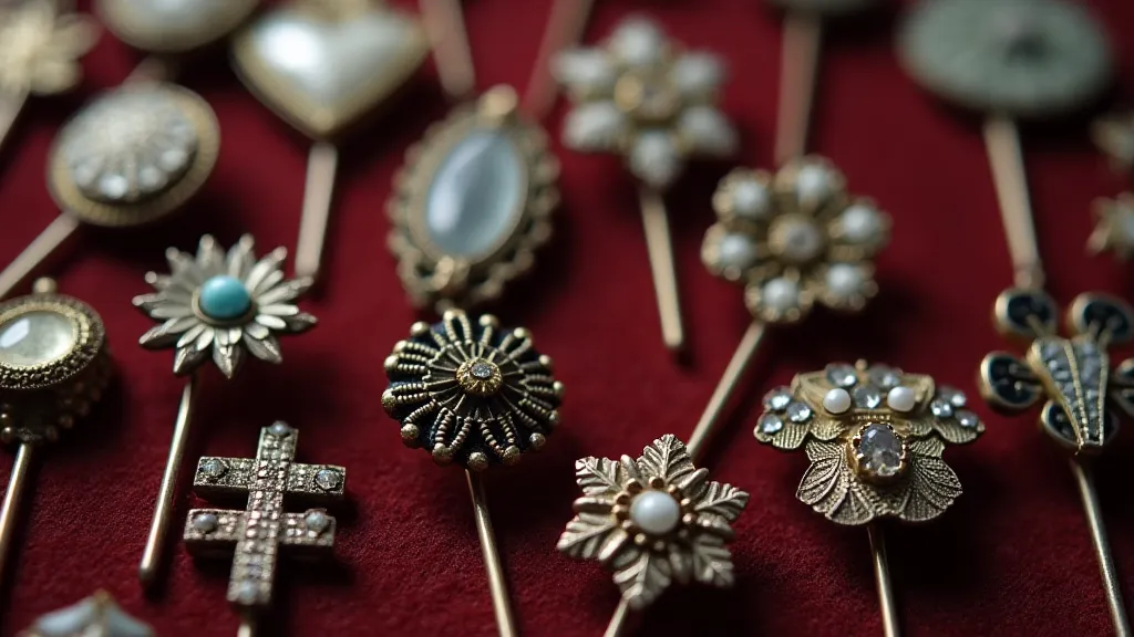 Collection of antique hat pins showcasing different designs