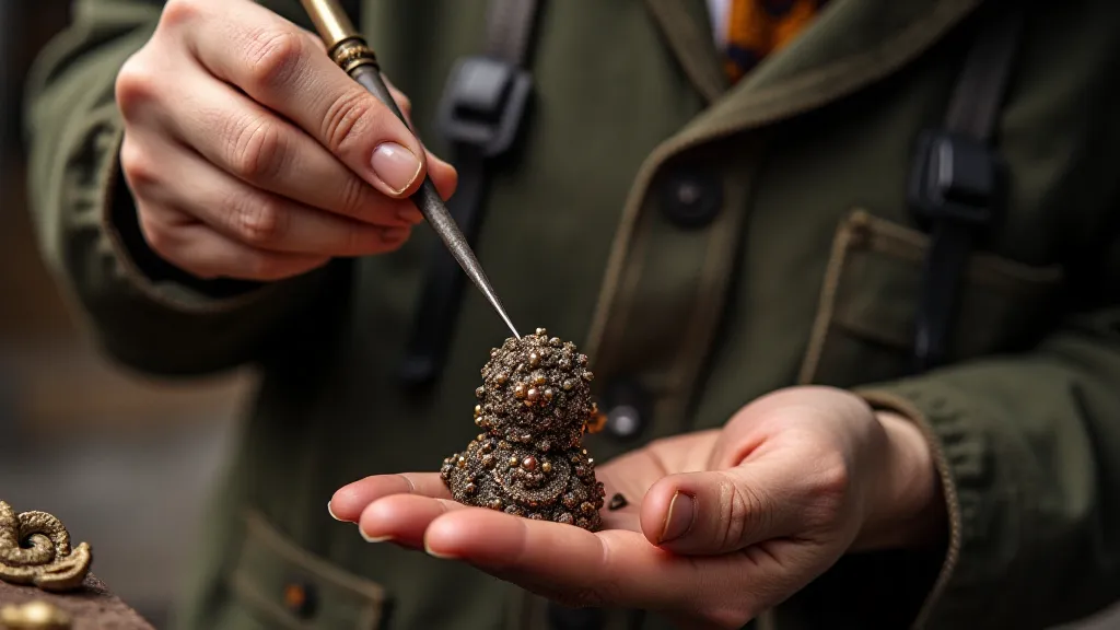 Antique conservator working on a hat pin