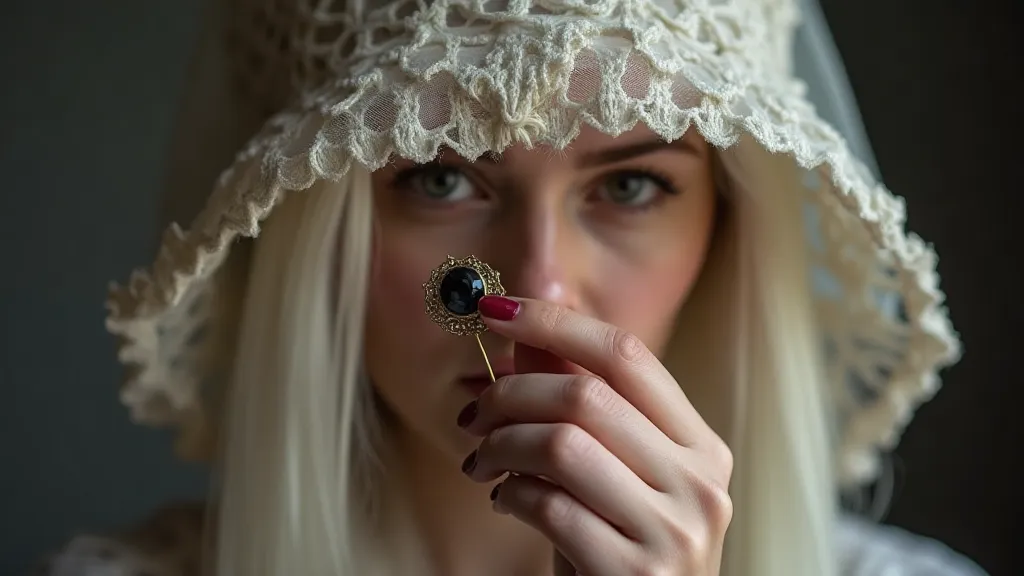 Hand Holding a Black Glass Mourning Hat Pin
